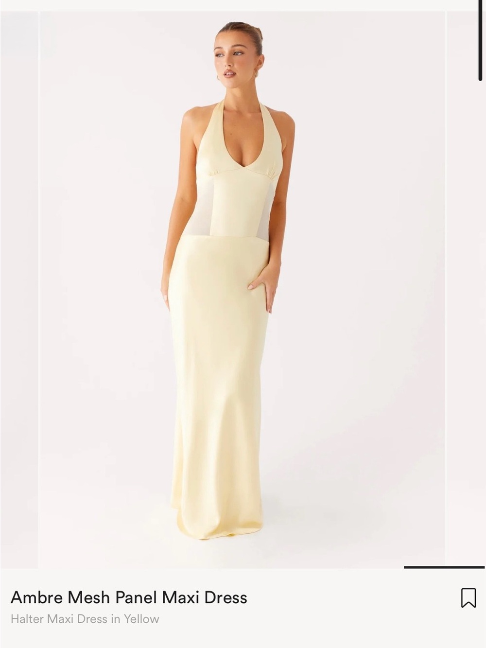 Peppermayo Halter Mesh Panel Maxi Dress in Pale Yellow